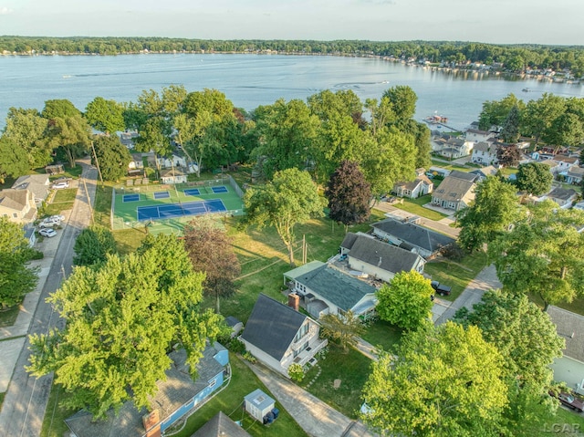 aerial view with a water view