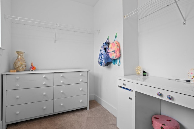 spacious closet with light colored carpet