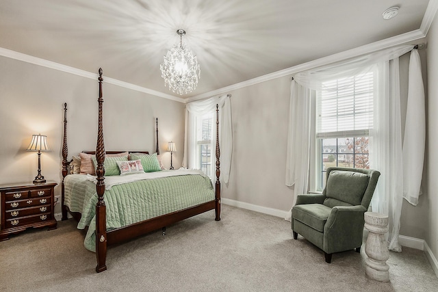 2667 Oxford Cir, Ann Arbor, MI 48103 - carpeted bedroom featuring baseboards, ornamental molding, and a chandelier