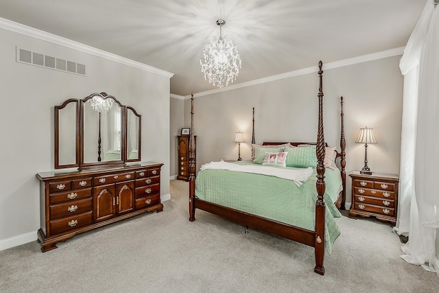 2667 Oxford Cir, Ann Arbor, MI 48103 - bedroom with light carpet, a chandelier, ornamental molding, and baseboards