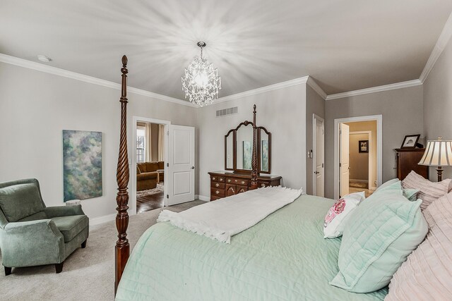 2667 Oxford Cir, Ann Arbor, MI 48103 - bedroom with a chandelier, light carpet, crown molding, and baseboards