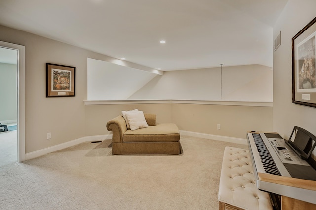 2667 Oxford Cir, Ann Arbor, MI 48103 - living area featuring carpet, recessed lighting, lofted ceiling, and baseboards