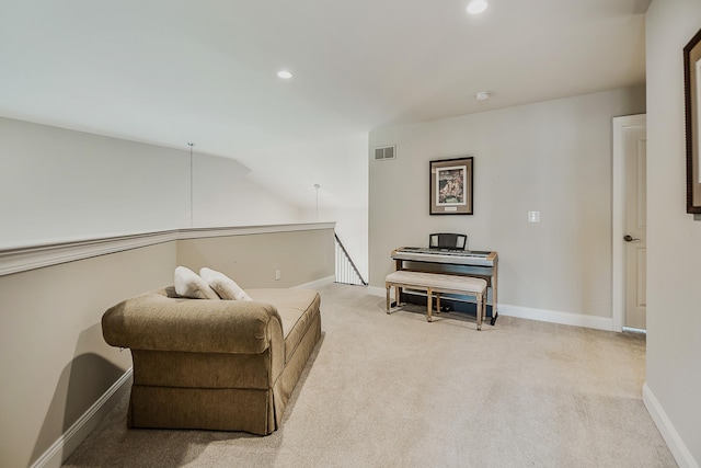 2667 Oxford Cir, Ann Arbor, MI 48103 - living area with recessed lighting, carpet flooring, an upstairs landing, and baseboards