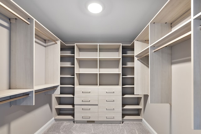 walk in closet with carpet