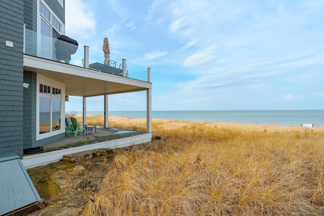 view of water feature with a view of the beach