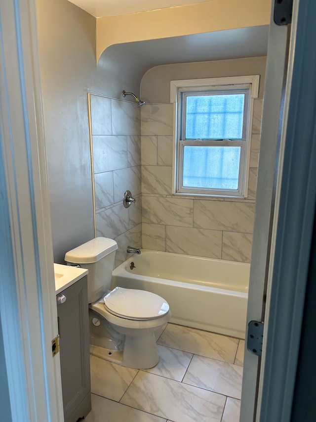 18484 Ashton Ave, Detroit, MI 48219 - full bathroom featuring toilet, marble finish floor, shower / washtub combination, and vanity