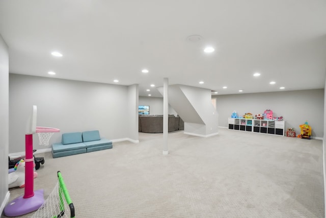 7416 Secretariat Dr, Saline, MI 48176 - recreation room with recessed lighting, carpet, and baseboards