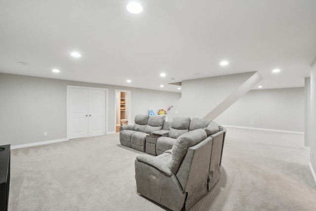 7416 Secretariat Dr, Saline, MI 48176 - living room featuring light carpet, recessed lighting, and baseboards