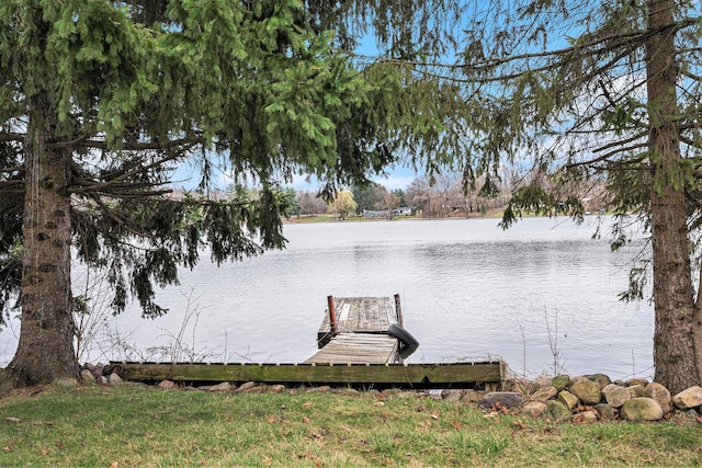 view of dock with a water view