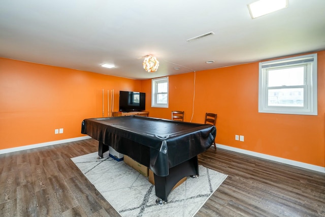 1373 Kingman Dr, Saint Joseph, MI 49085 - recreation room featuring baseboards, pool table, visible vents, and wood finished floors