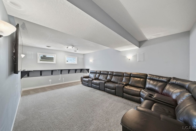 living area featuring carpet floors and baseboards