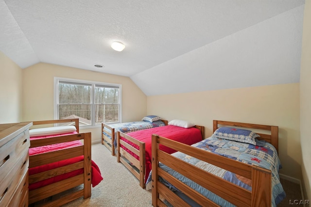 3387 Round Lake Hwy, Manitou Beach, MI 49253 - carpeted bedroom with vaulted ceiling and a textured ceiling