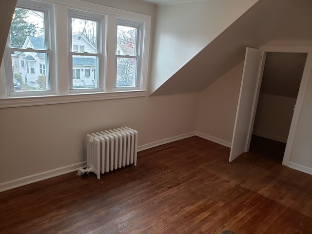 additional living space featuring radiator heating unit, baseboards, and wood finished floors