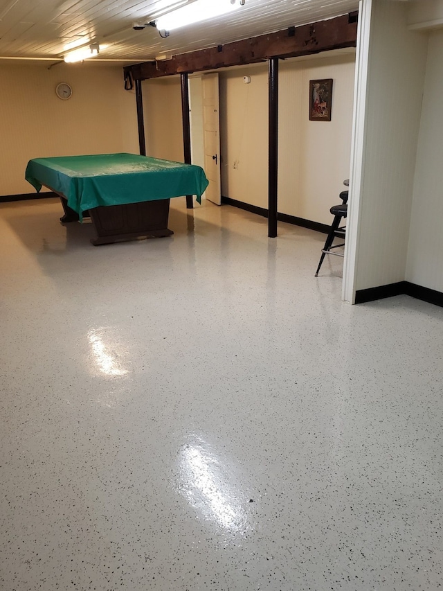 rec room featuring pool table and speckled floor