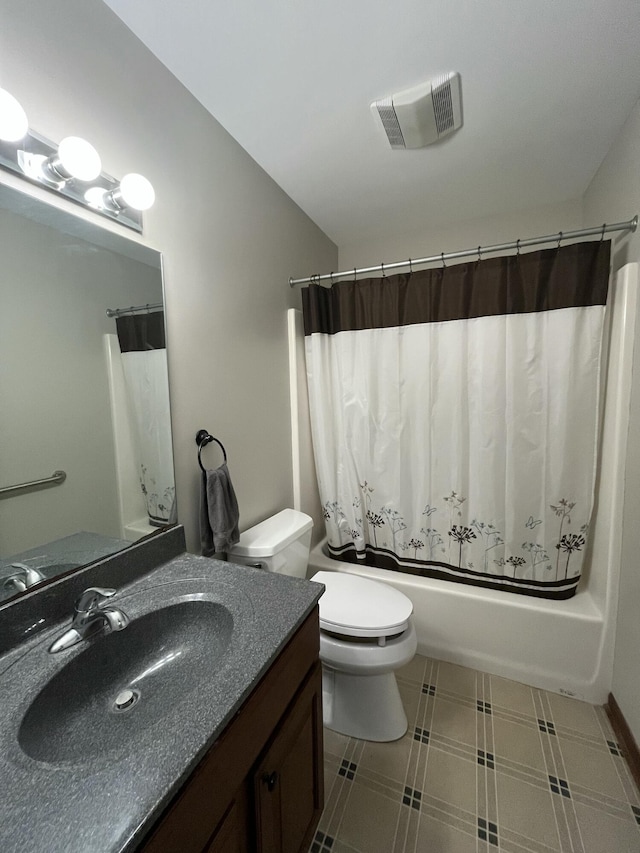 9610 Grange Ave NE, Rockford, MI 49341 - bathroom featuring toilet, visible vents, shower / bathtub combination with curtain, and vanity