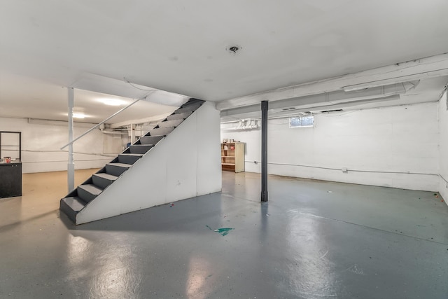 finished basement with stairway