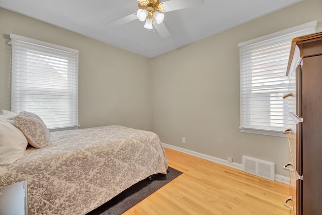 4423 Groveland Ave, Royal Oak, MI 48073 - bedroom with visible vents, baseboards, a ceiling fan, and wood finished floors
