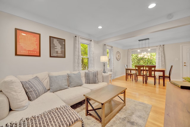 4423 Groveland Ave, Royal Oak, MI 48073 - living area with recessed lighting, light wood-type flooring, and baseboards