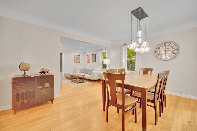 4423 Groveland Ave, Royal Oak, MI 48073 - dining area with baseboards, light wood-type flooring, and a notable chandelier