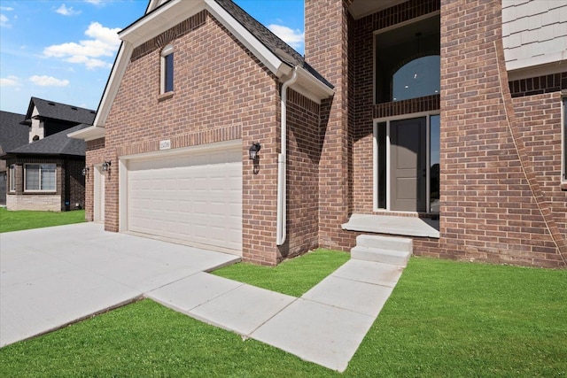 24599 Brookshire Dr, Macomb, MI 48042 - view of front facade with an attached garage, a front yard, driveway, and brick siding