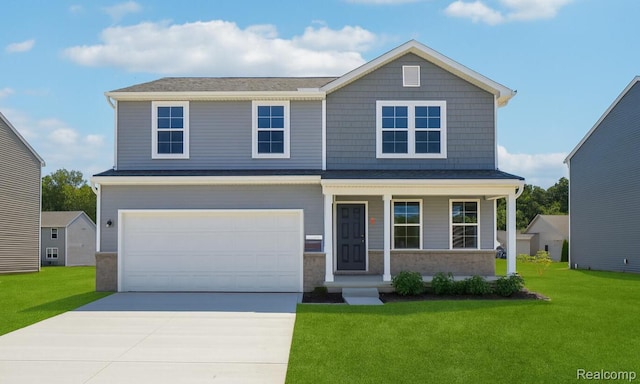 2198 Gunnison Ln, Monroe, MI 48162 - view of front of house featuring driveway, a front lawn, a porch, and a garage