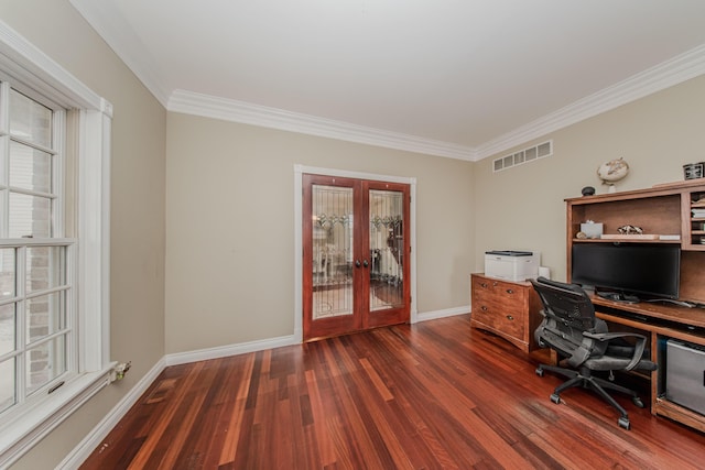 5050 Pleasant Lake Rd, Ann Arbor, MI 48103 - home office featuring french doors, wood finished floors, healthy amount of natural light, and crown molding