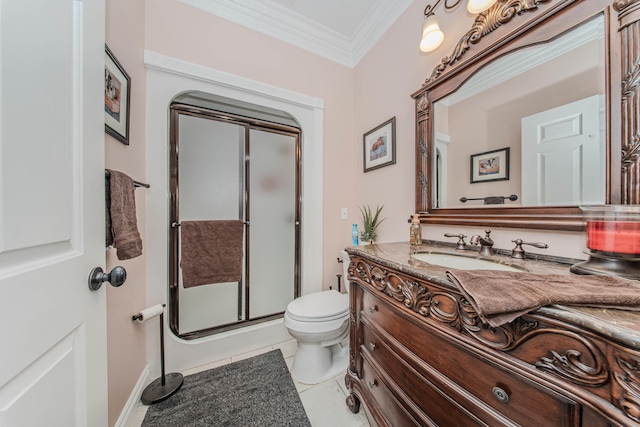 5050 Pleasant Lake Rd, Ann Arbor, MI 48103 - full bath with vanity, ornamental molding, a stall shower, and tile patterned floors