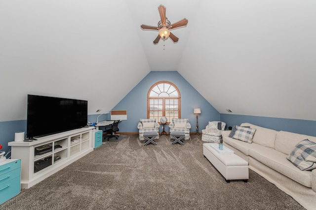 5050 Pleasant Lake Rd, Ann Arbor, MI 48103 - living area with ceiling fan, carpet, and lofted ceiling