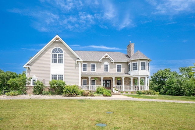 5050 Pleasant Lake Rd, Ann Arbor, MI 48103 - view of front facade with covered porch, a chimney, and a front yard