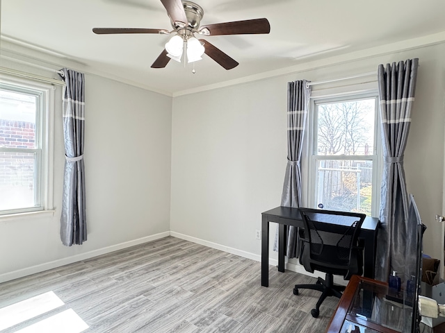 24275 Valley Ave, Eastpointe, MI 48021 - office space featuring wood finished floors, a ceiling fan, and ornamental molding