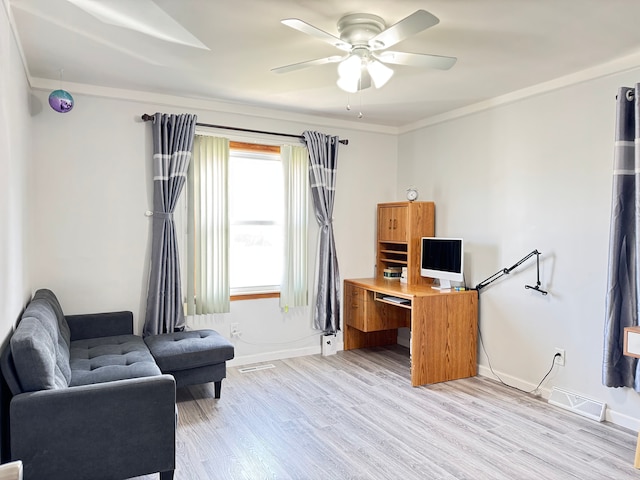24275 Valley Ave, Eastpointe, MI 48021 - office area with ceiling fan, light wood-type flooring, and crown molding