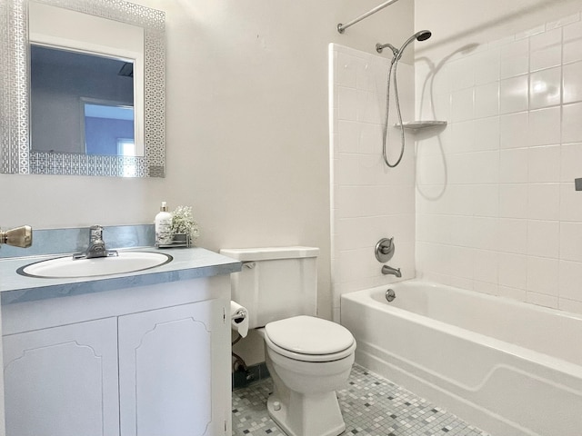 full bath with vanity, toilet, tile patterned flooring, and bathing tub / shower combination