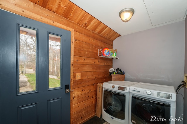 3770 Pine Ln, Saranac, MI 48881 - laundry room featuring separate washer and dryer and wooden ceiling