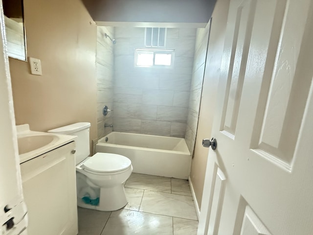 8909 Penrod St, Detroit, MI 48228 - bathroom with baseboards, toilet, bathtub / shower combination, vanity, and marble finish floor