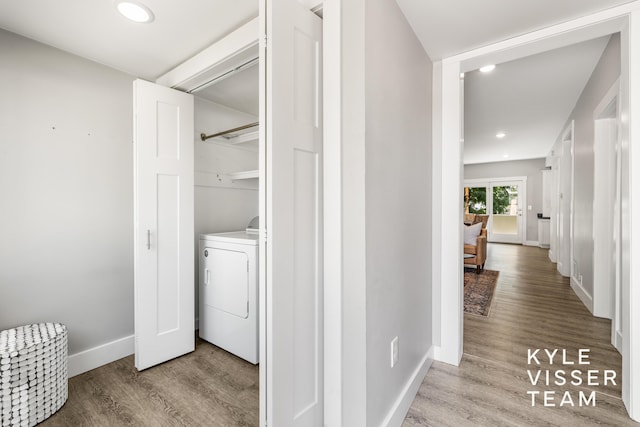 135 Houseman Ave NE, Grand Rapids, MI 49503 - laundry room with washer / clothes dryer, wood finished floors, and recessed lighting