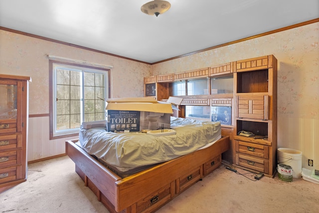2975 Hadden Rd, Rochester, MI 48306 - bedroom with wainscoting, light carpet, and wallpapered walls