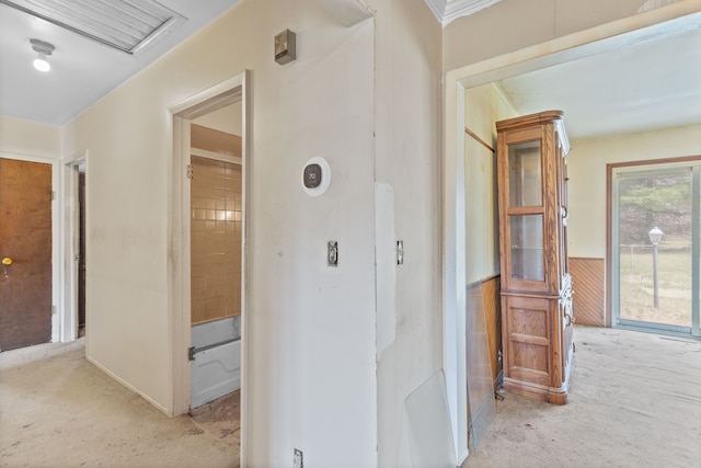 2975 Hadden Rd, Rochester, MI 48306 - hallway with wainscoting, light colored carpet, and visible vents