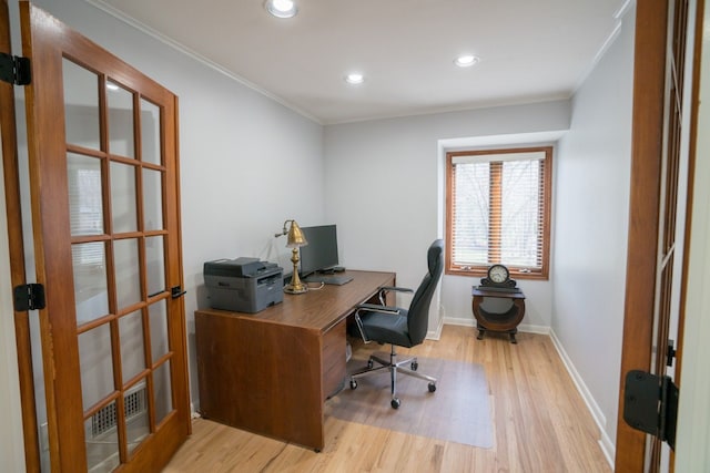 45778 Fermanagh Dr, Northville, MI 48168 - office area featuring baseboards, visible vents, wood finished floors, and recessed lighting