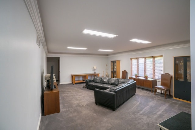 45778 Fermanagh Dr, Northville, MI 48168 - carpeted living room featuring visible vents, crown molding, and baseboards
