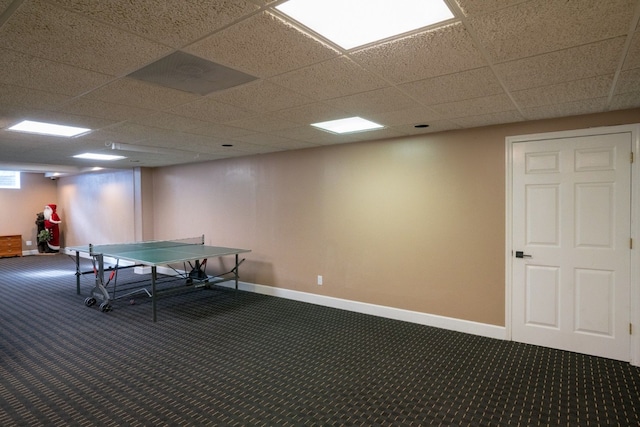 45778 Fermanagh Dr, Northville, MI 48168 - recreation room with baseboards, carpet, and a paneled ceiling