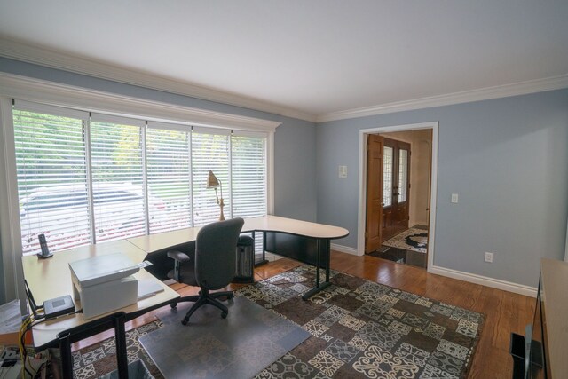 45778 Fermanagh Dr, Northville, MI 48168 - office with wood finished floors, french doors, ornamental molding, and baseboards
