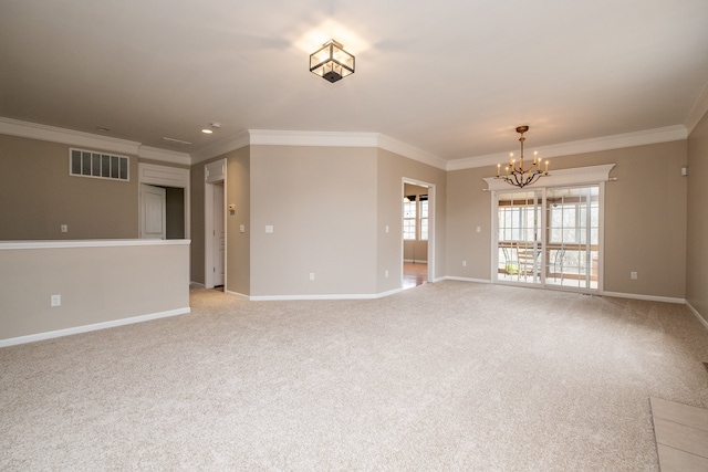 49128 Rainbow Ln S, Northville, MI 48168 - unfurnished room featuring an inviting chandelier, baseboards, ornamental molding, and visible vents