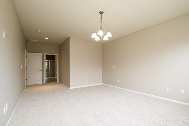 49128 Rainbow Ln S, Northville, MI 48168 - unfurnished room with a chandelier, light carpet, baseboards, and visible vents