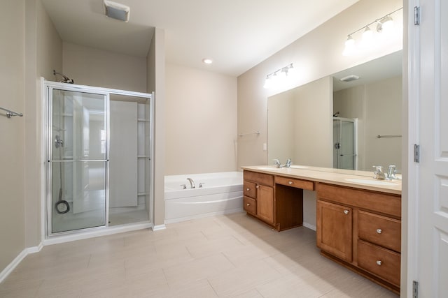 49128 Rainbow Ln S, Northville, MI 48168 - bathroom featuring a bath, a stall shower, double vanity, and a sink
