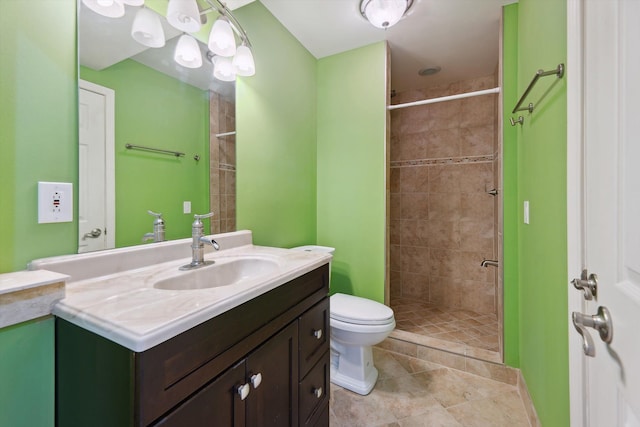 45055 Walnut Rdg, Northville, MI 48168 - full bathroom featuring toilet, tiled shower, vanity, and tile patterned flooring