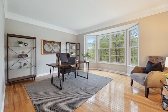 45055 Walnut Rdg, Northville, MI 48168 - office with crown molding, wood finished floors, and baseboards