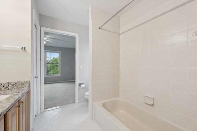 45055 Walnut Rdg, Northville, MI 48168 - bathroom featuring toilet, vanity, tile patterned flooring, and bathing tub / shower combination