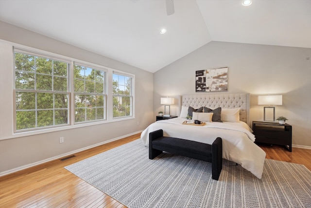45055 Walnut Rdg, Northville, MI 48168 - bedroom with lofted ceiling, wood finished floors, baseboards, recessed lighting, and ceiling fan