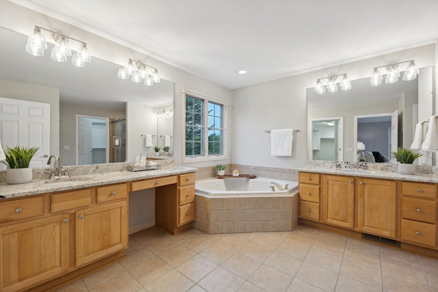 45055 Walnut Rdg, Northville, MI 48168 - full bath featuring tile patterned flooring, a bath, two vanities, and a shower stall