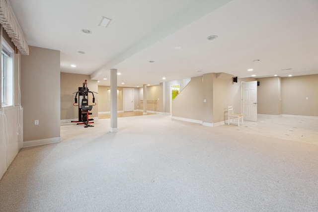 45055 Walnut Rdg, Northville, MI 48168 - below grade area featuring recessed lighting, baseboards, and light carpet